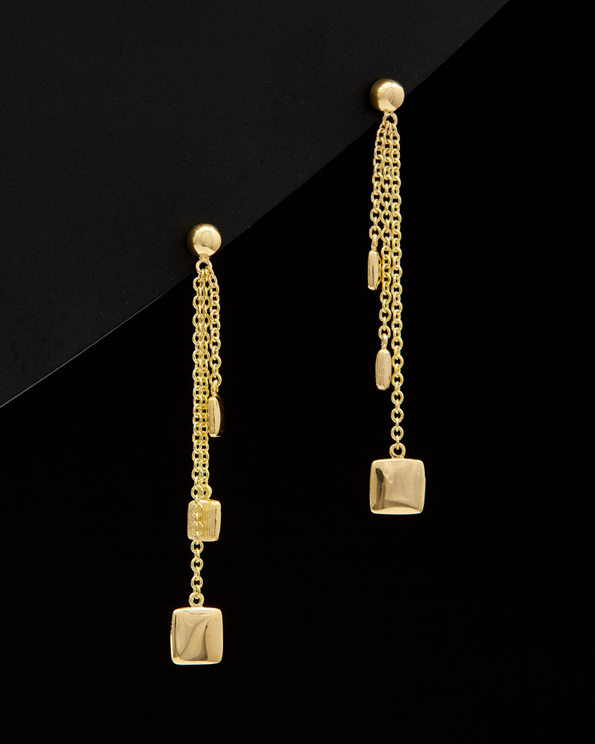Italian Gold Polished Textured Square Drop Earrings