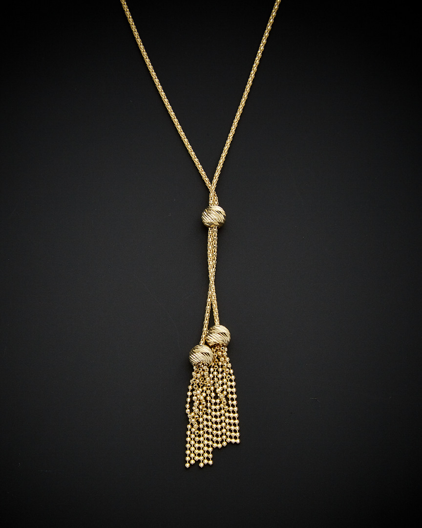 Italian Gold Beaded Double Tassel Lariat Necklace
