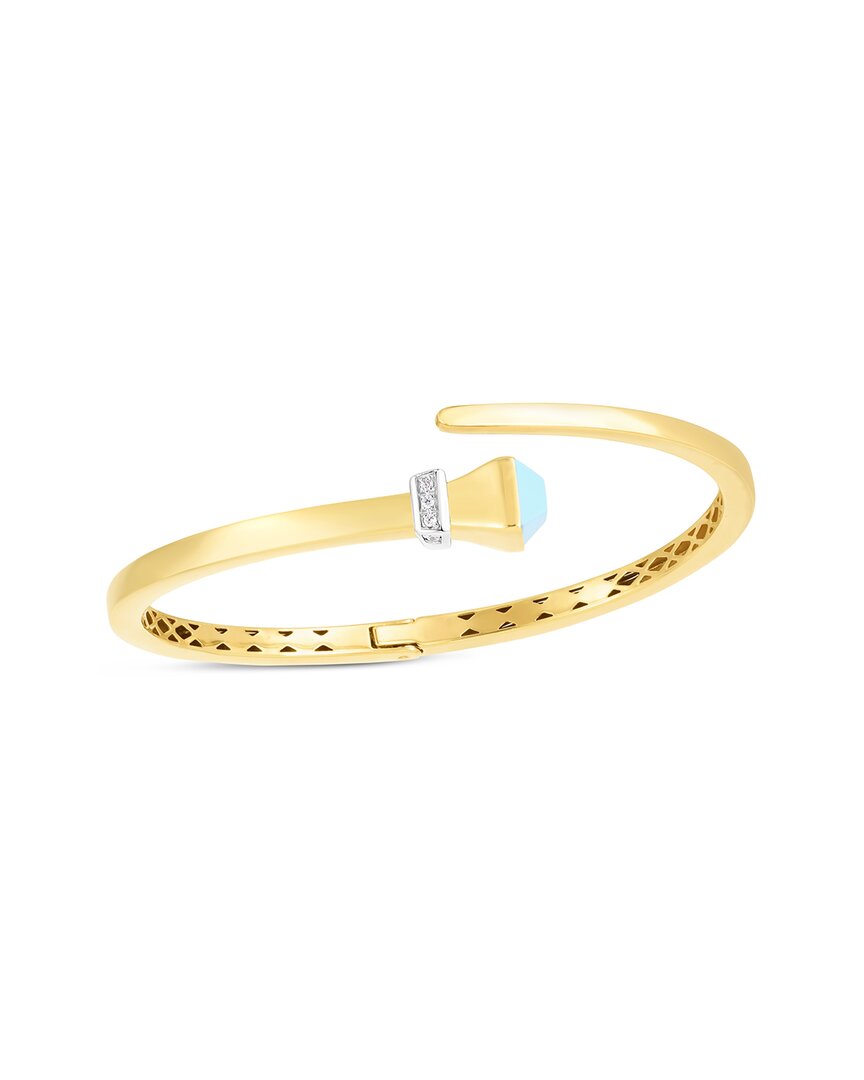 Italian Gold 14k  Two-tone 0.05 Ct. Tw. Diamond & Turquoise Bangle Bracelet