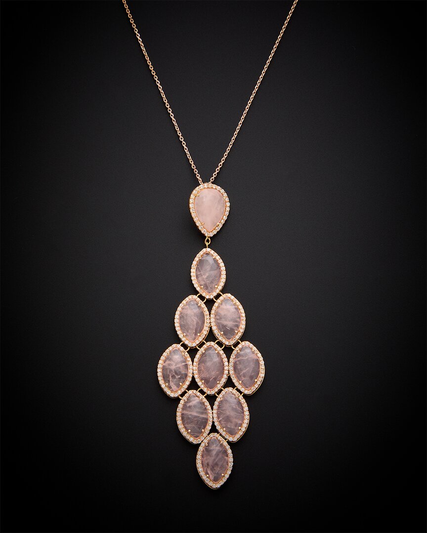 Italian Gold 18k  34.00 Ct. Tw. Diamond & Pink Quartz Necklace