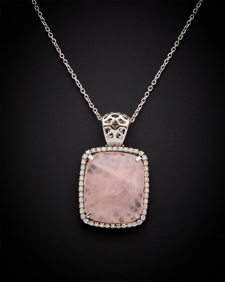 Italian Gold 14k 13.50 Ct. Tw. Diamond & Pink Quartz Necklace