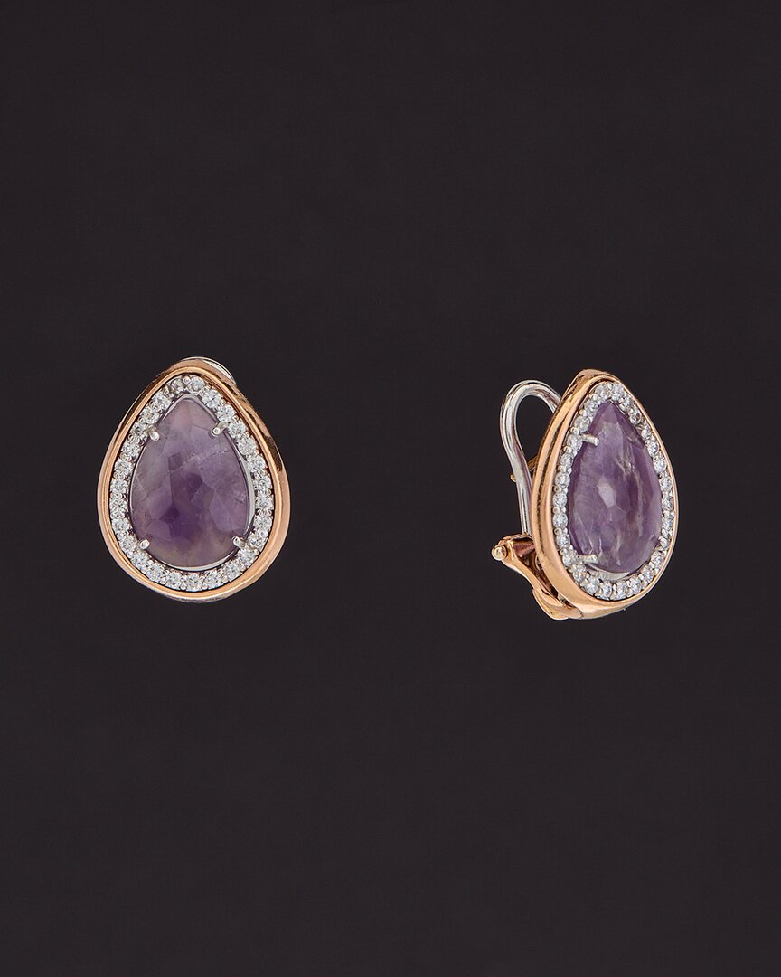Italian Gold 14k 10.75 Ct. Tw. Diamond & Purple Amethyst Earrings