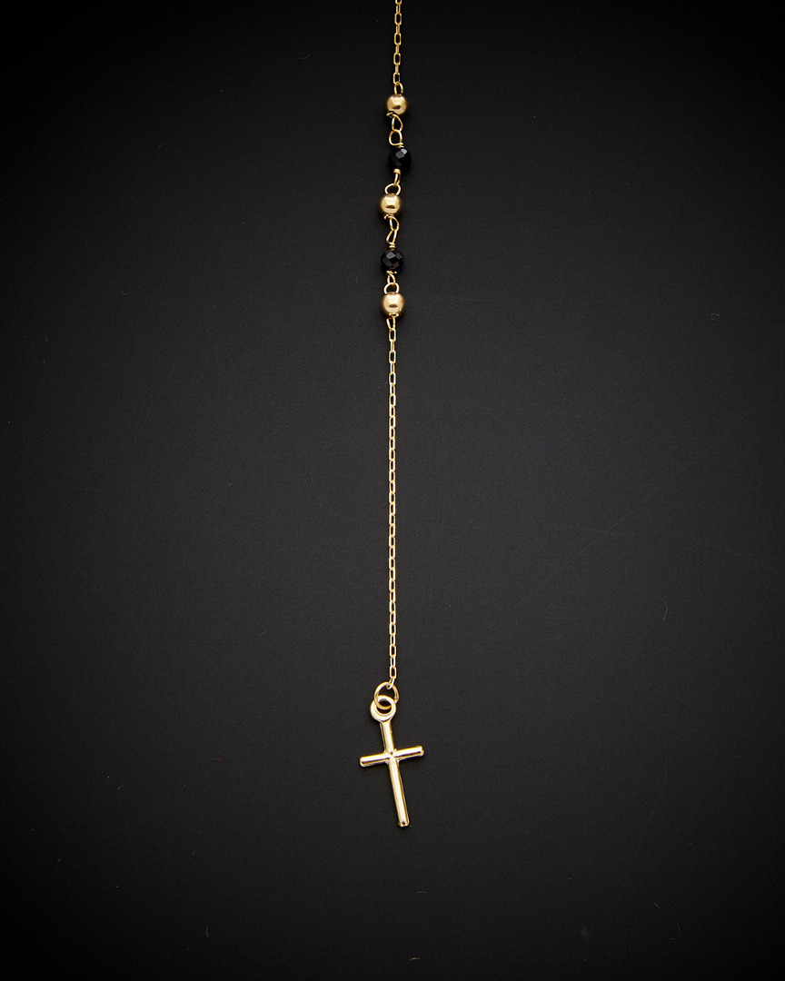 Italian Gold Black Spinel Rosary Adjustable Length Necklace