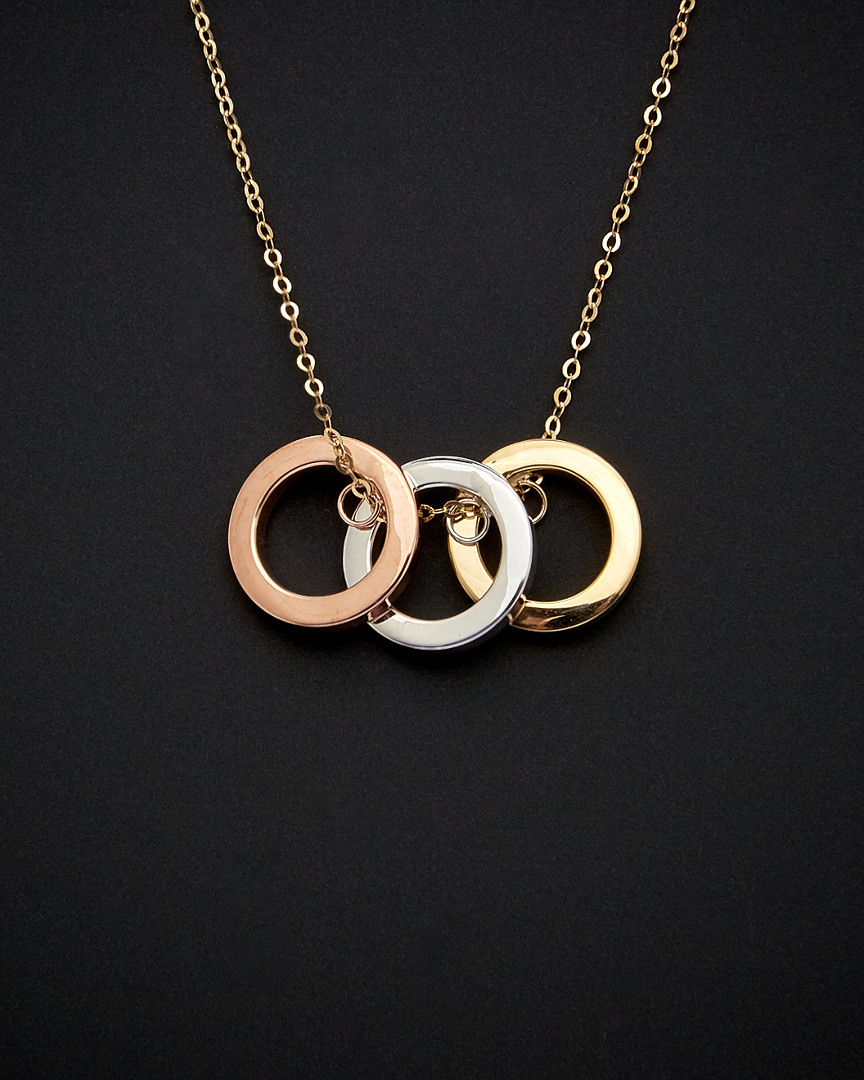 Italian Gold Tri-tone Triple Ring Necklace