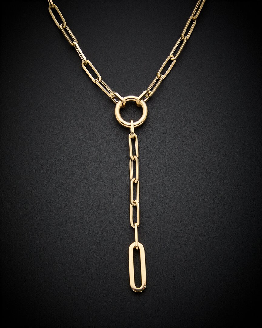 Italian Gold Paperclip Lariat Necklace