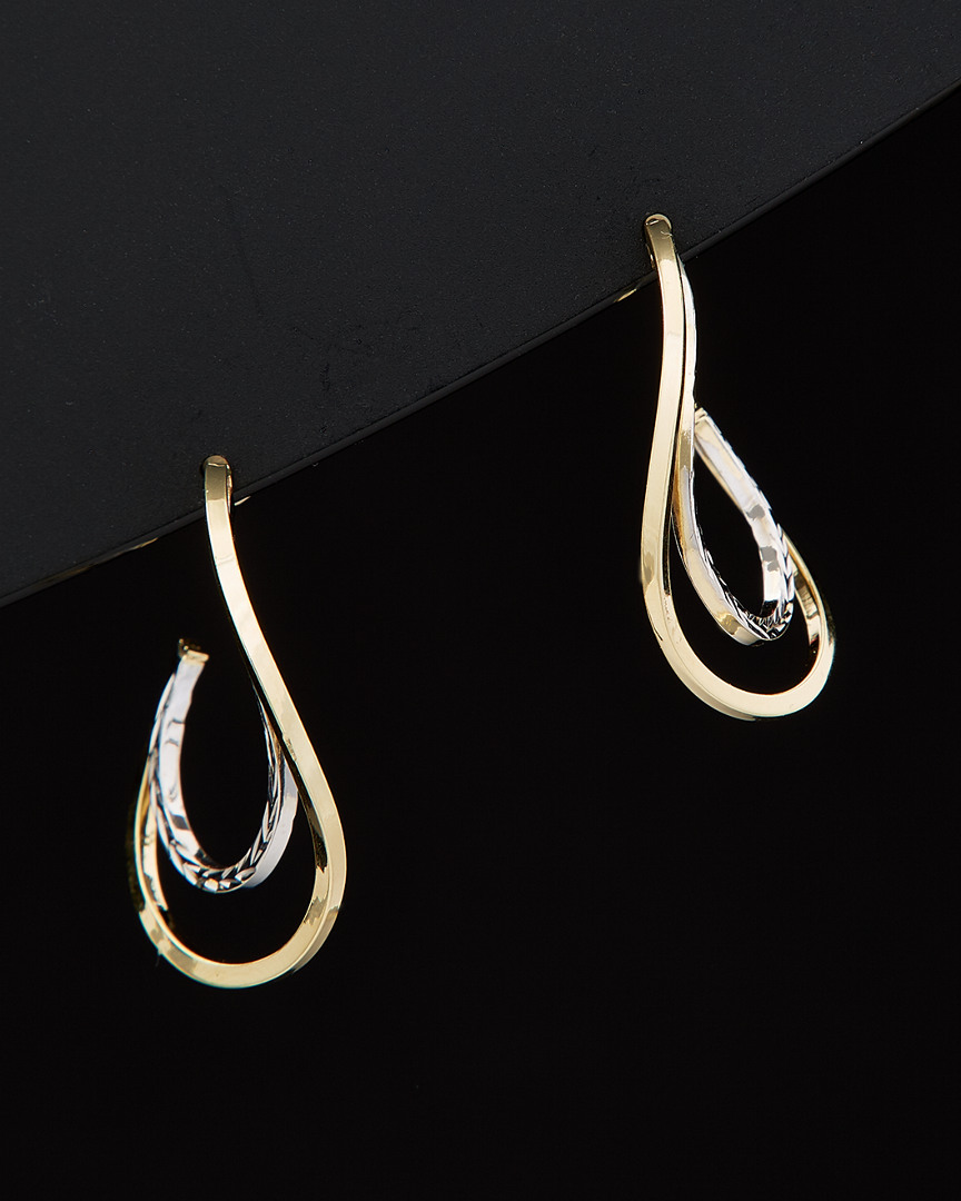Italian Gold 14k  Two-tone Polished & Diamond Cut Graduated Double Open Hoops