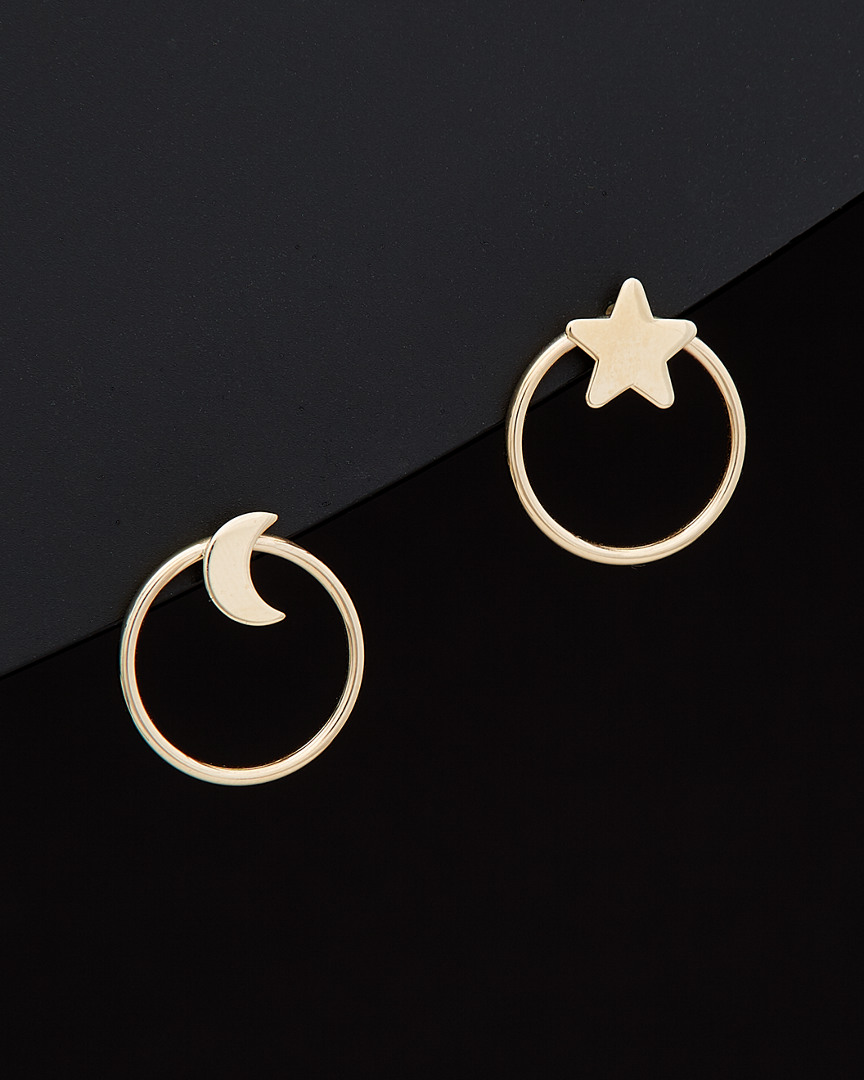 Italian Gold Star And Moon Mismatched Stud Earring