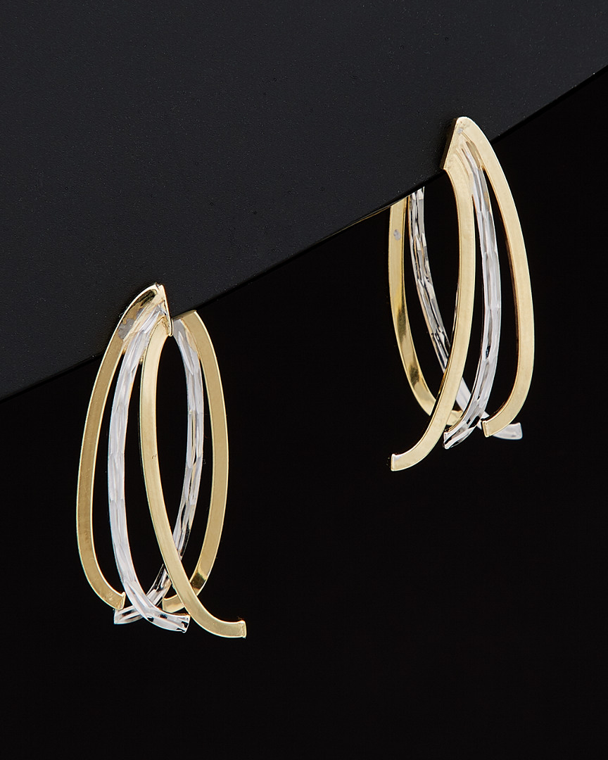 Italian Gold 14k Two-tone Polished & Diamond Cut Triple Curved Bar Front & Back Earrings