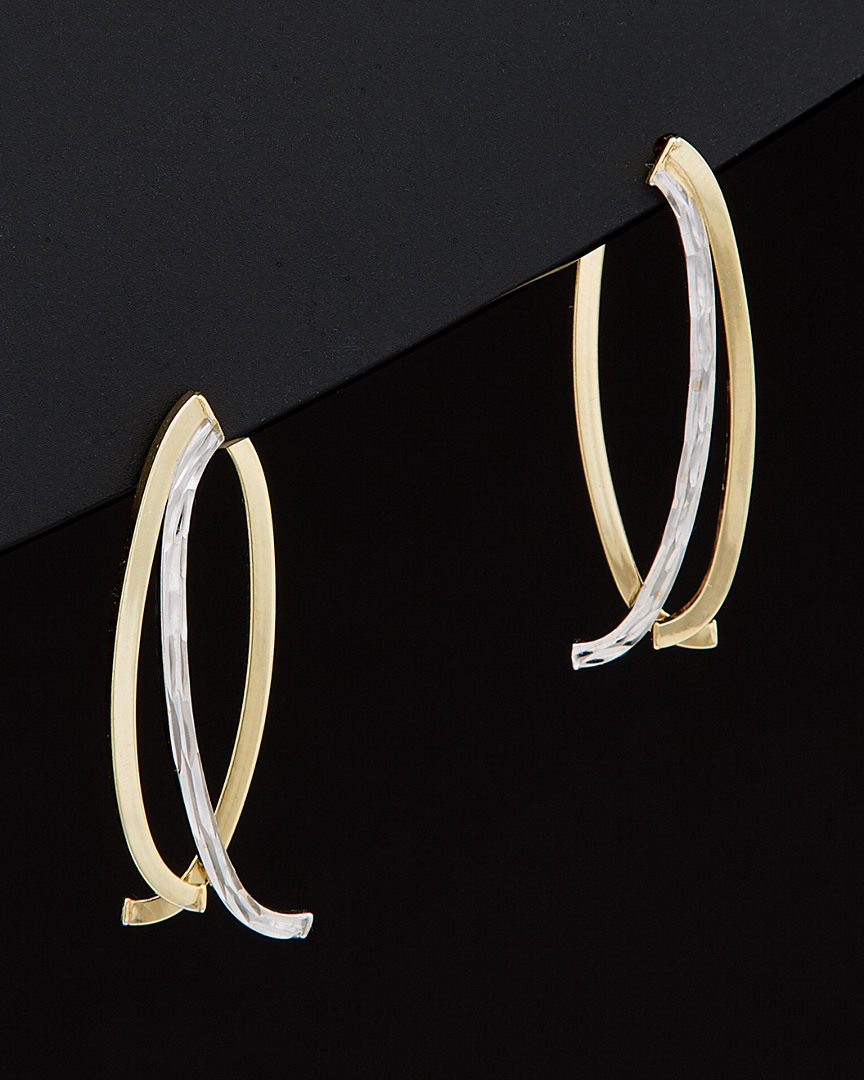 Italian Gold 14k Two-tone Polished & Diamond Cut Double Curved Bar Front & Back Earrings