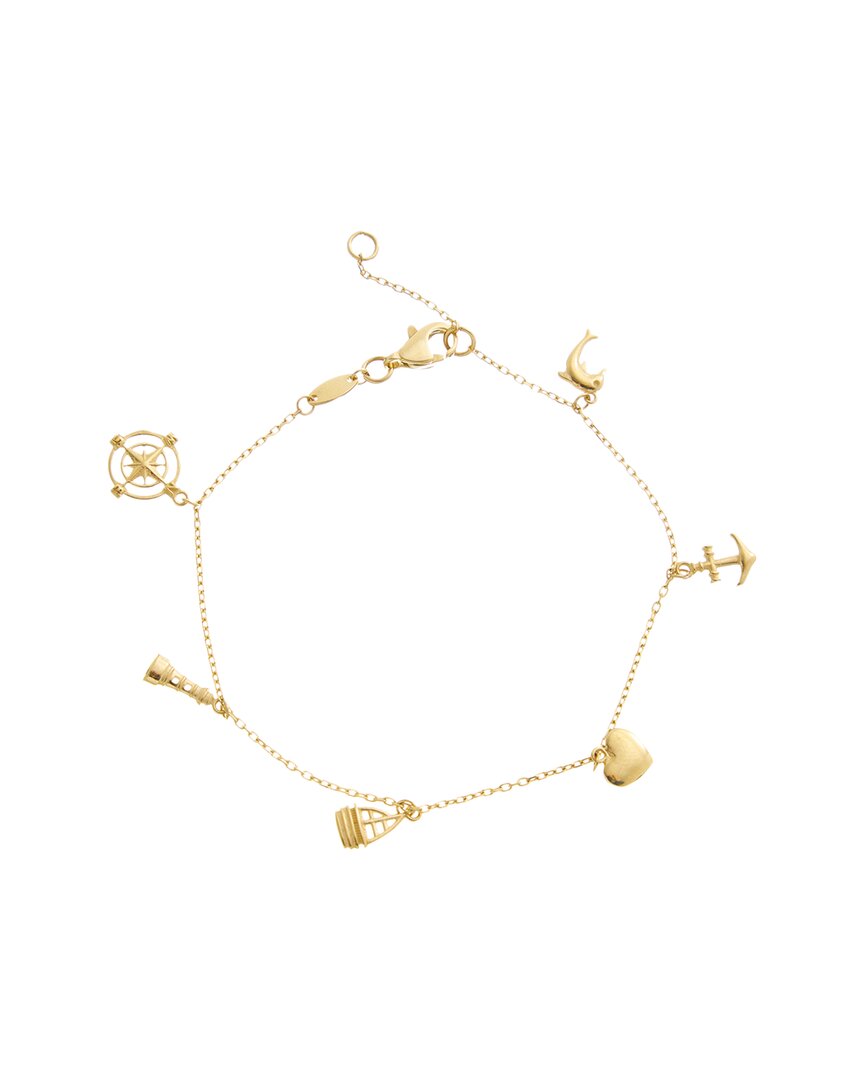 Italian Gold 14k Nautical Charms Adjustable Length Bracelet In Gold