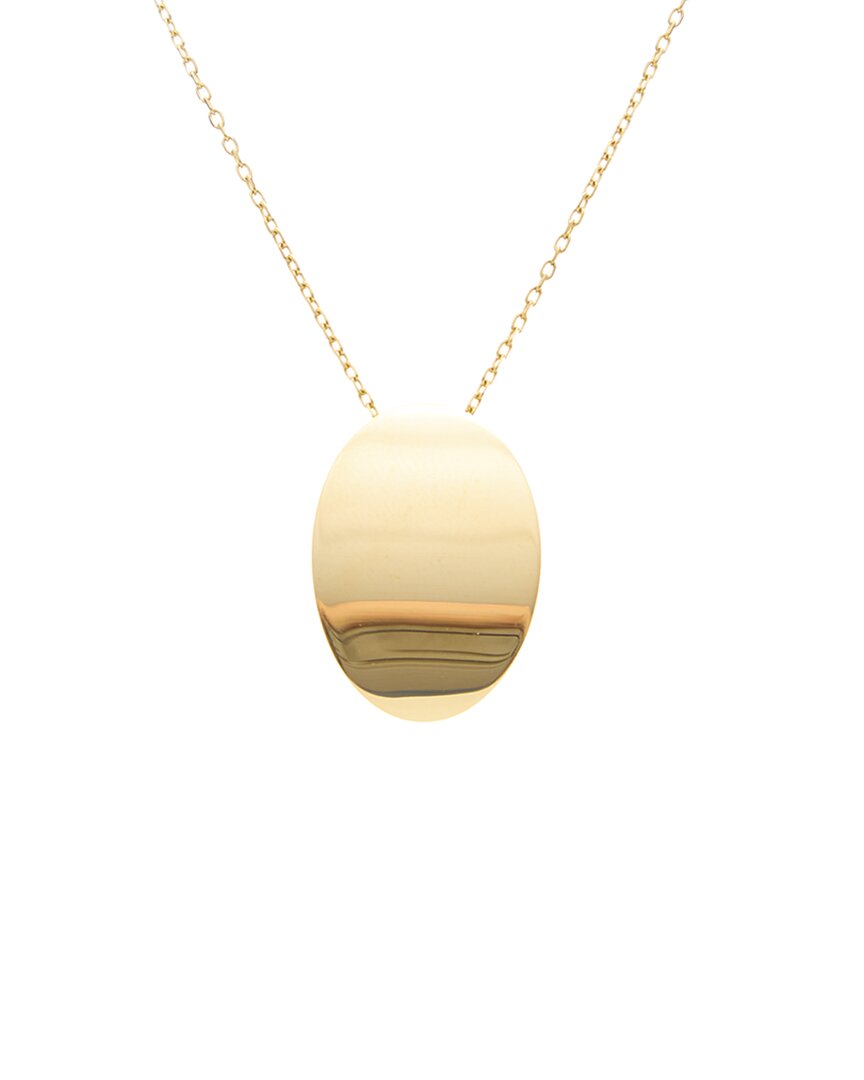 Italian Gold 14k Oval Disk Adjustable Length Necklace In Gold