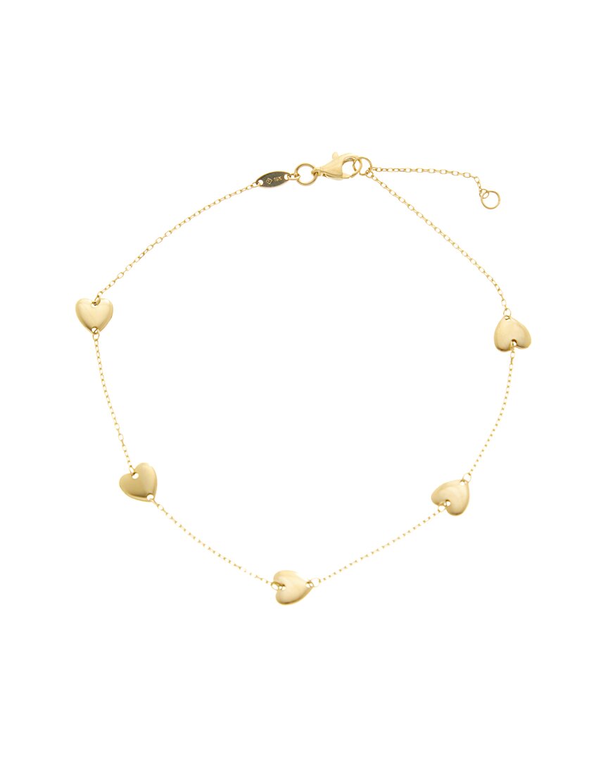 Italian Gold 14k Heart Station Adjustable Length Anklet In Gold