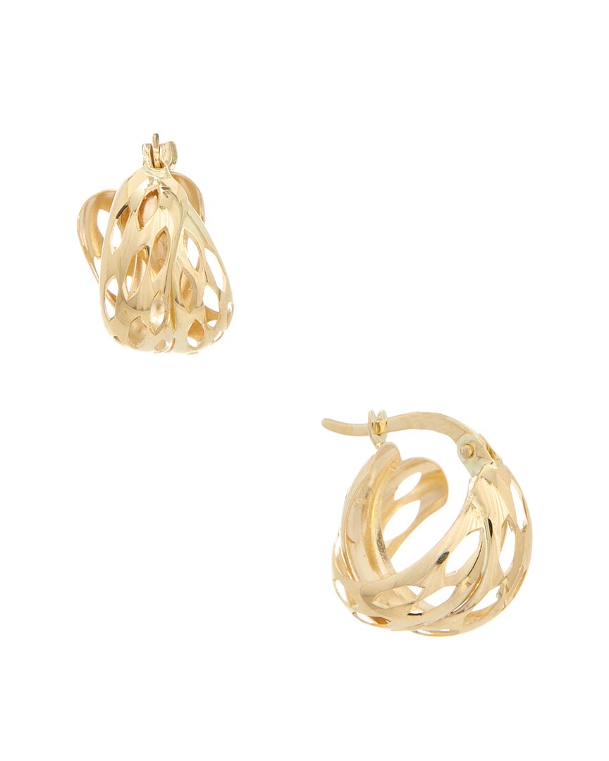 Italian Gold 14k 5x10mm Cutout Double Hoop Earrings In Gold