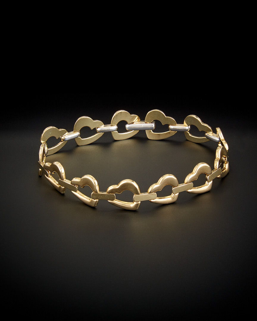 Italian Gold Two-tone Open Heart Link Bracelet