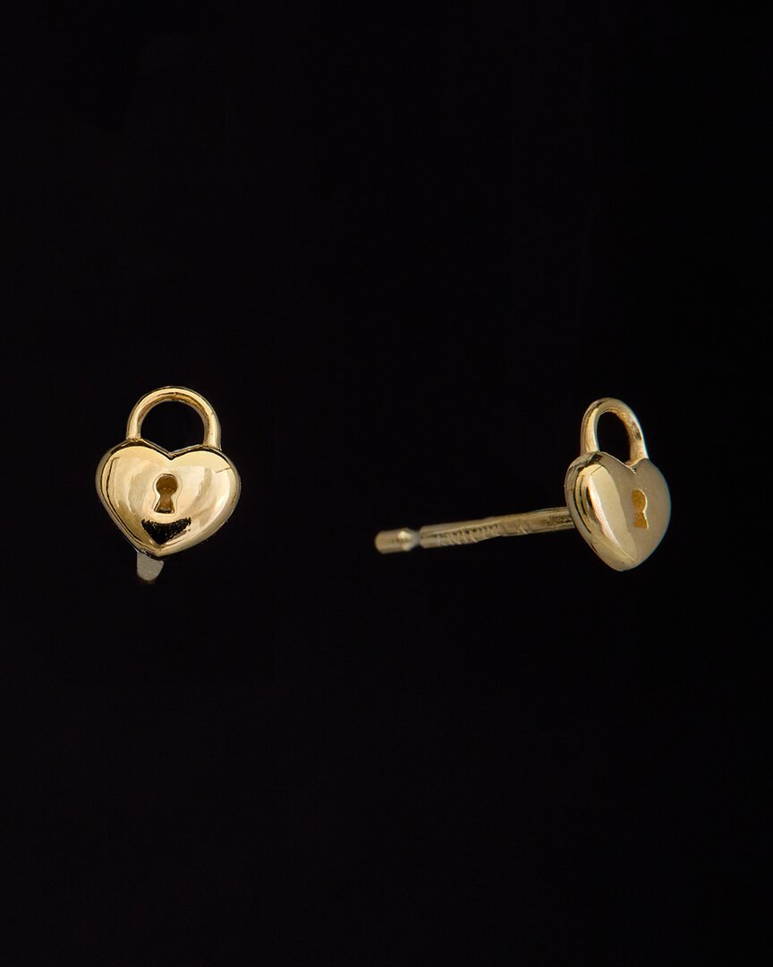 Italian Gold Fremada 14k  Heart Lock Studs