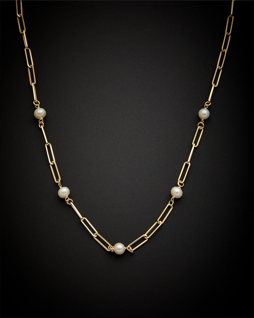 Italian Gold 5-6mm Pearl Paperclip Chain Necklace