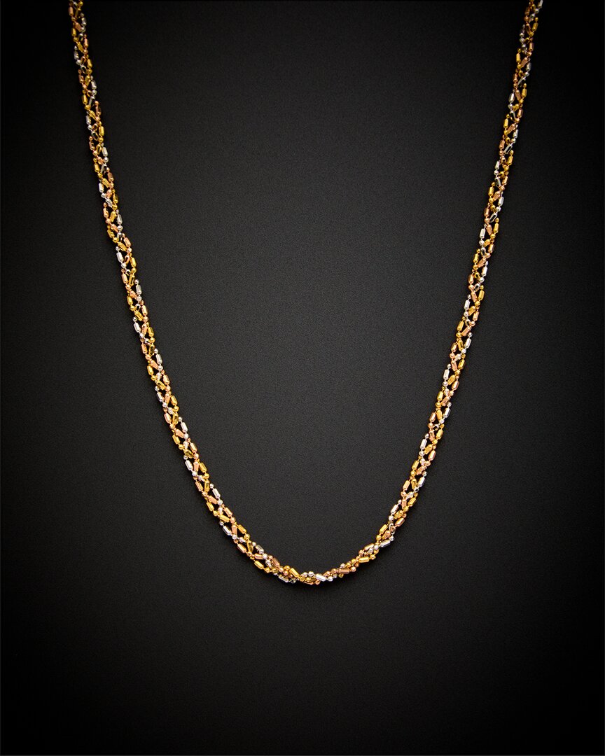 Italian Gold 14k Tri-tone  Bar & Bead Necklace