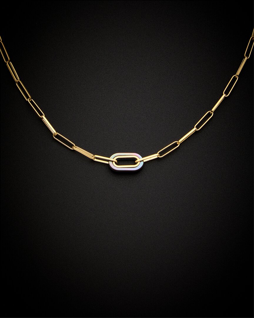 Italian Gold Pearl Paperclip Chain Necklace