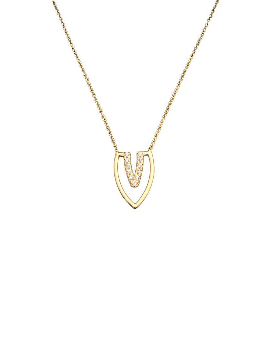 Italian Gold White Topaz V Pendant Necklace