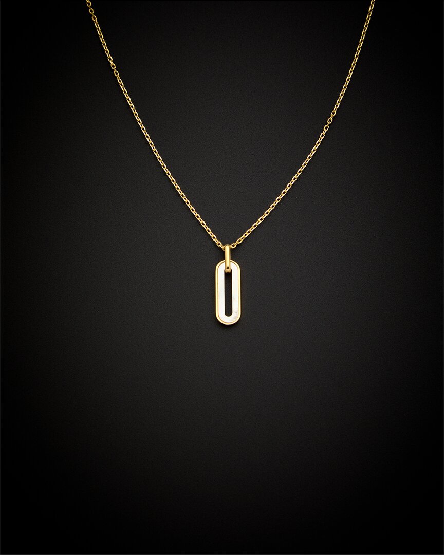 Italian Gold Pearl Paperclip Pendant Necklace
