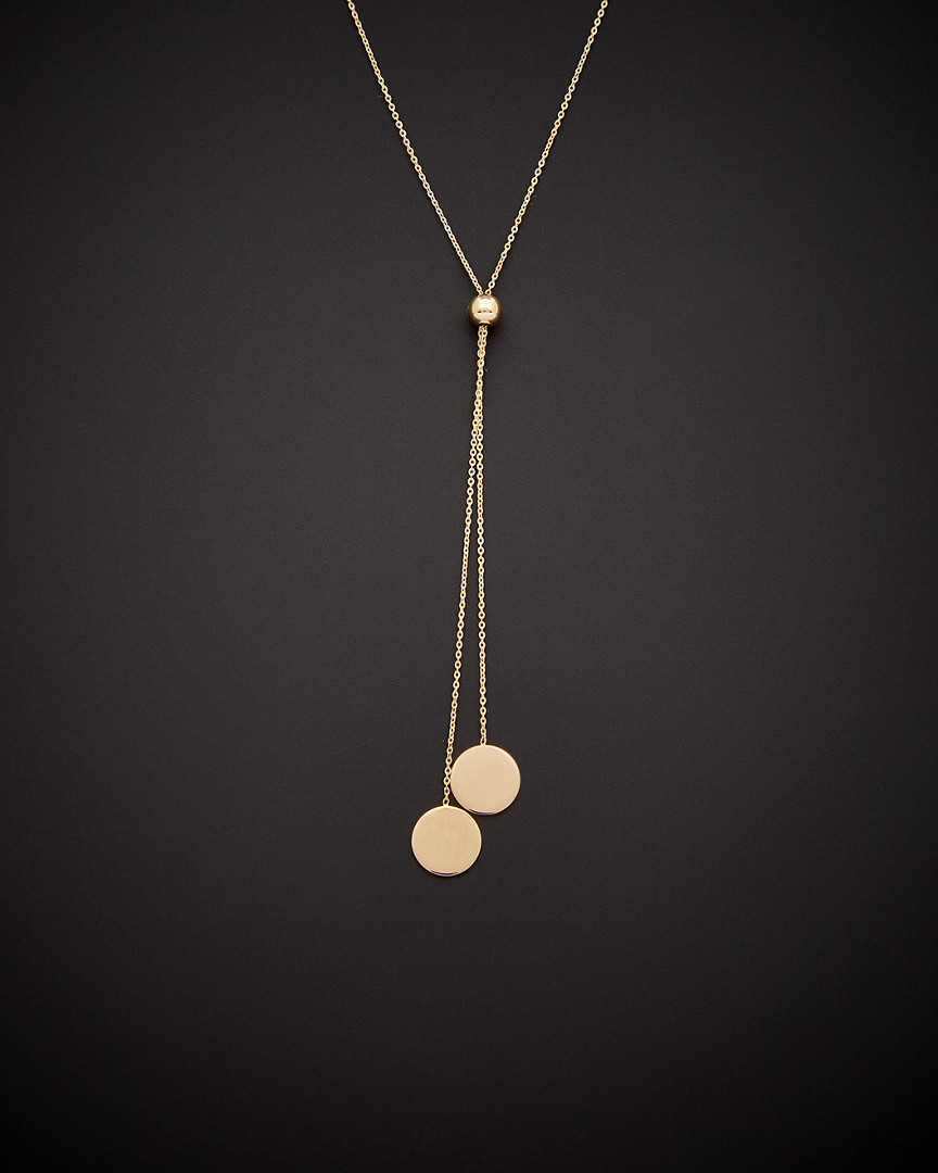 Italian Gold Double Disc Lariat Necklace