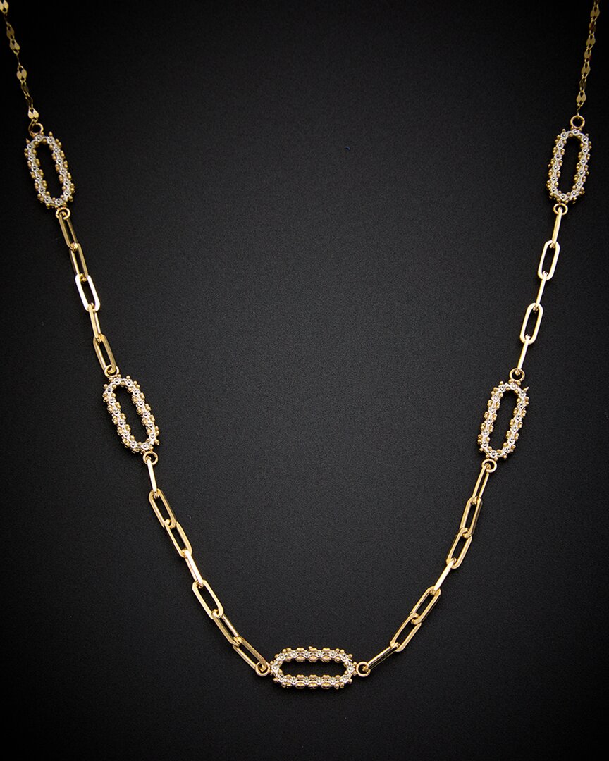 Italian Gold 14k Italian Two-tone Gold Oval Station Mix Link Necklace