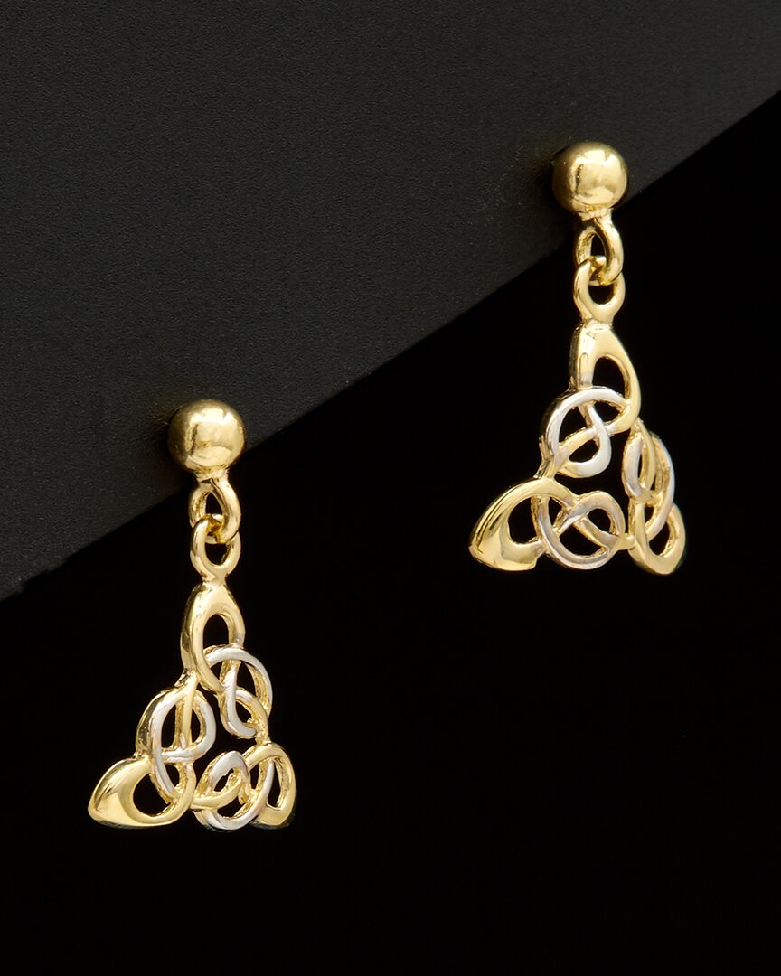 Italian Gold Two-tone Celtic Knot Drop Earrings