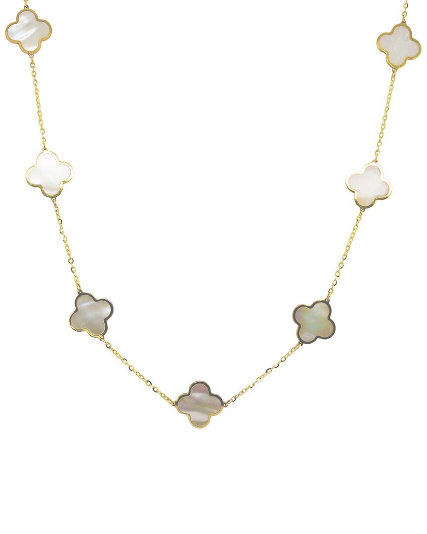 Italian Gold 14k  Pearl Big Clover Necklace