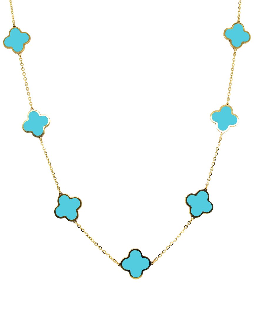 Italian Gold 14k  Turquoise Big Clover Necklace
