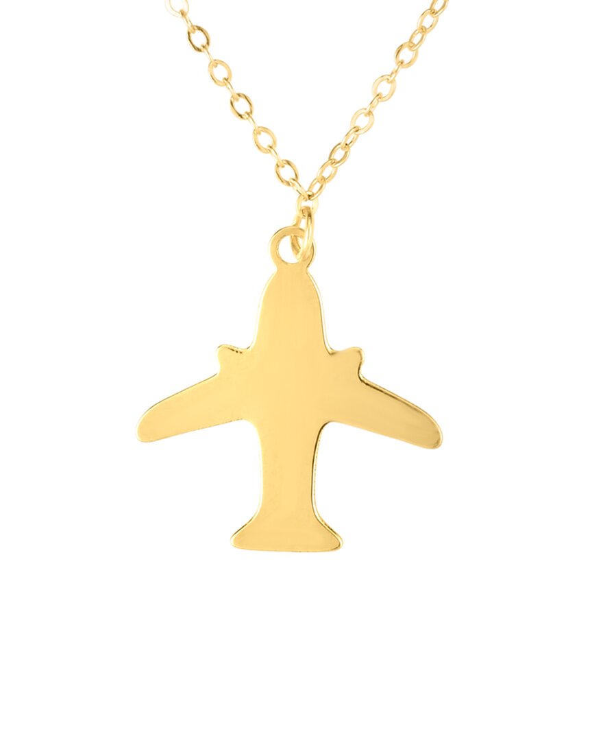 Solid 14K Yellow Gold 3D Vertical Airplane Jet Aircraft Pendant with Rolo Cable, Cuban Curb, or Figaro Chain Necklaces Cable Chain / 20 Inches