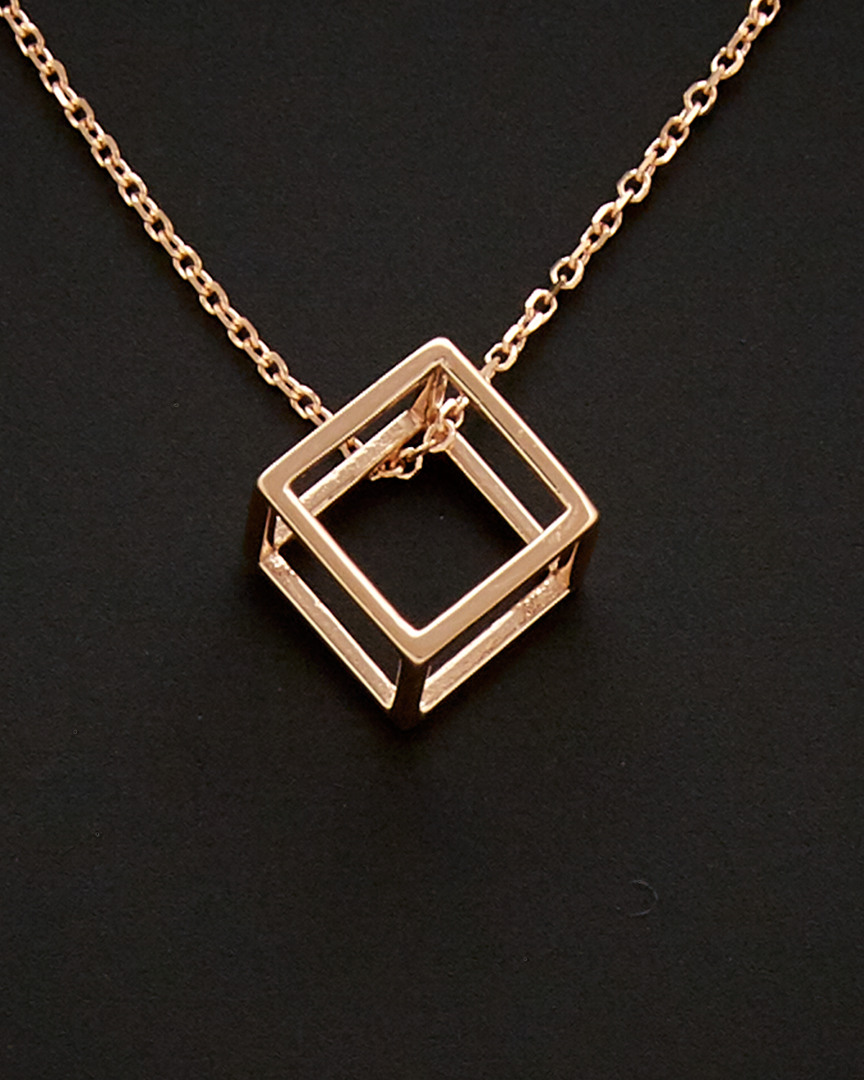 Italian Gold 14k Italian Rose Gold 3d Cube Adjustable Necklace