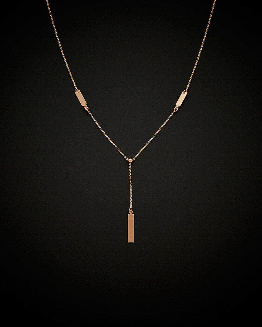 Italian Gold 14k Italian Rose Gold Bar Drop Adjustable Necklace