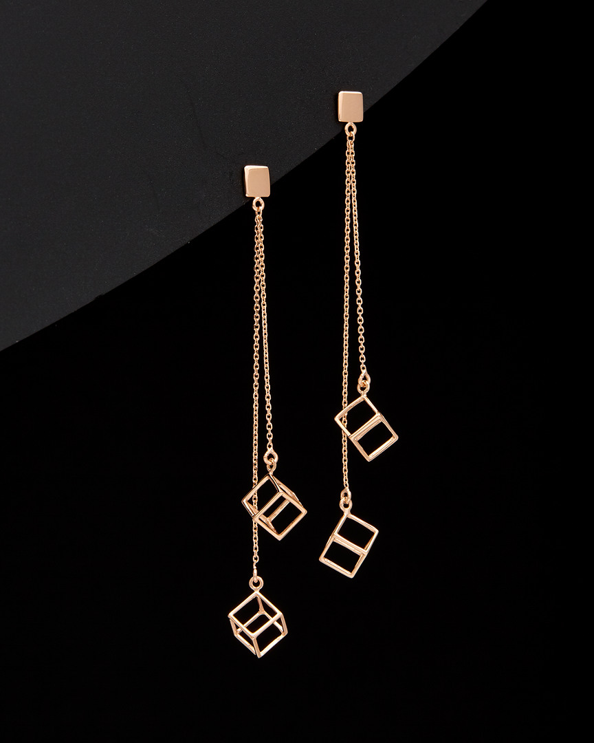 Italian Gold 14k Italian Rose Gold 3d Cube Dangle Earrings