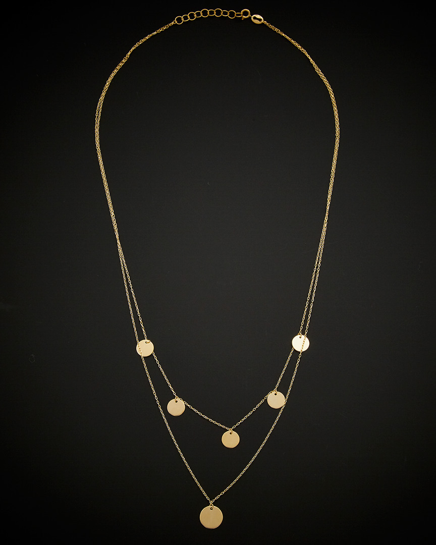Italian Gold Disc Station Adjustable Layered Necklace