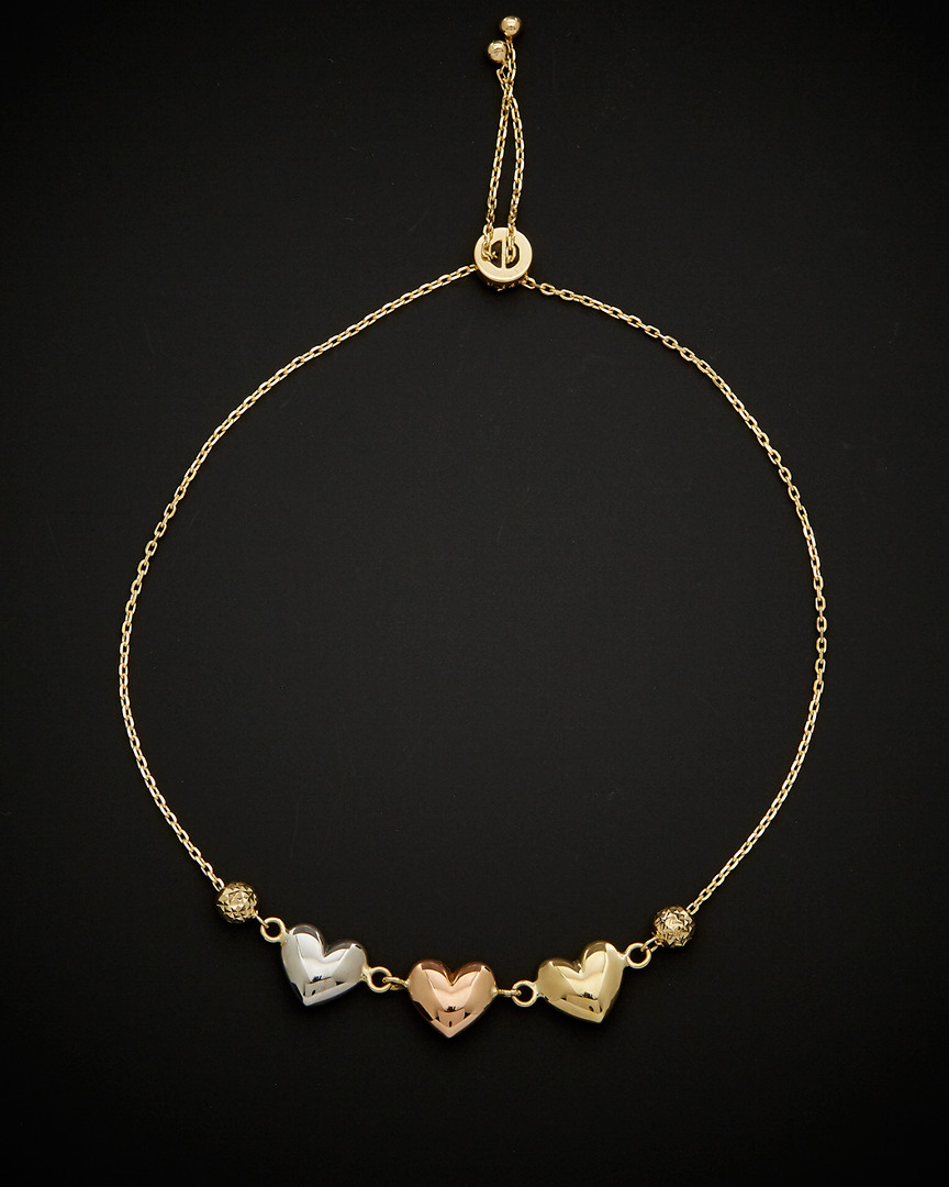 Italian Gold Tri-tone Triple Heart Bolo Bracelet