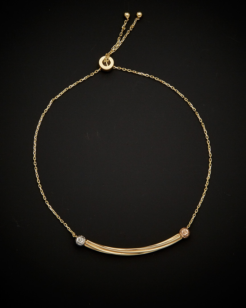 Italian Gold Tri-tone Twisted Curved Bar Bolo Bracelet