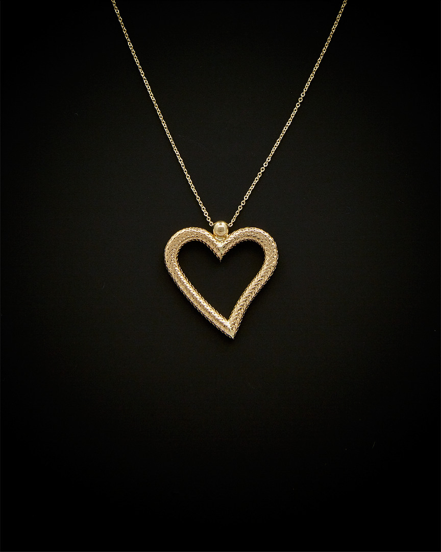 Italian Gold Textured Open Heart Adjustable Necklace