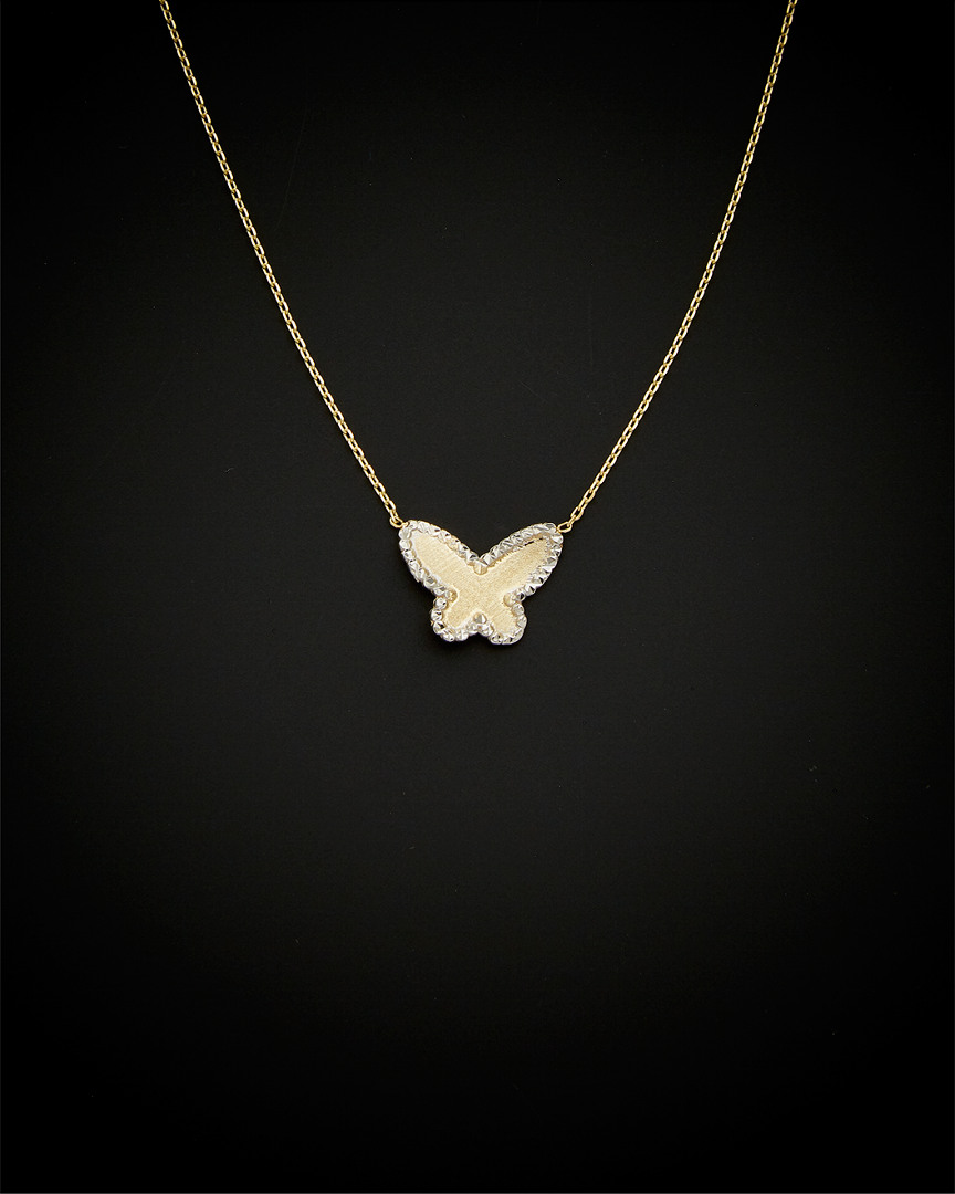 Italian Gold Two-tone Rimmed Satin Butterfly Necklace
