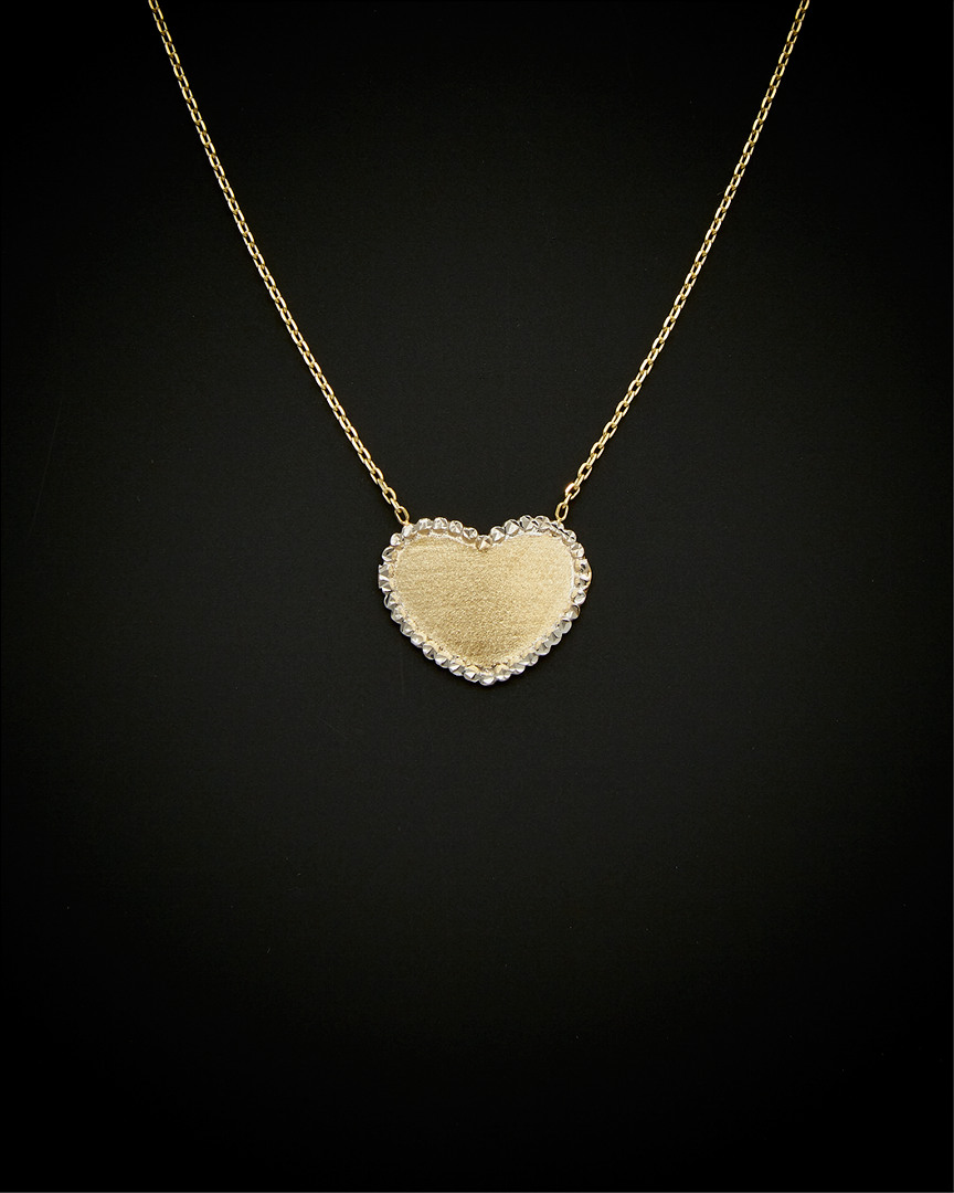 Italian Gold Two-tone Rimmed Satin Heart Necklace