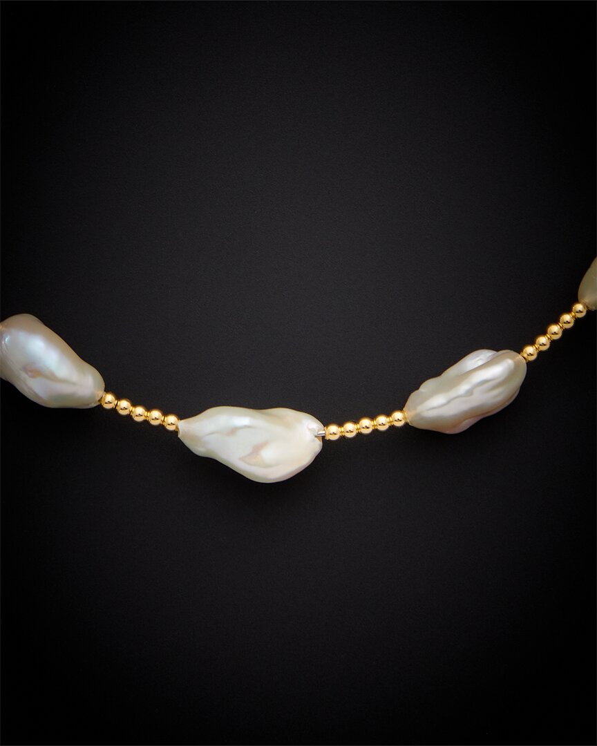 Italian Gold 18k  Pearl Choker Necklace In White
