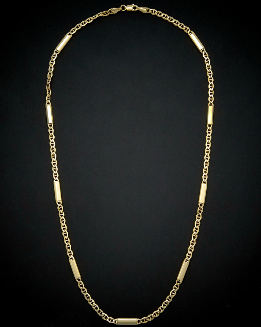 Italian Gold Bar Station Mariner Link Necklace