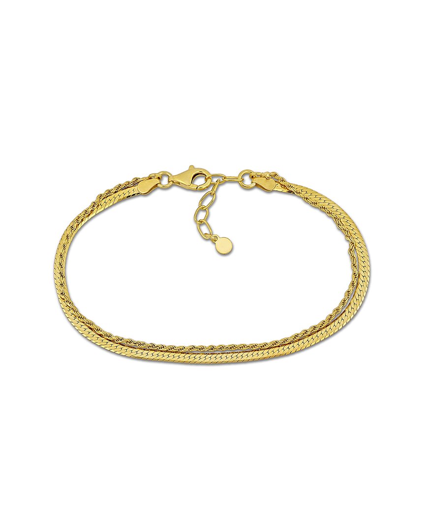 Italian Silver Herringbone & Rope Chain Bracelet