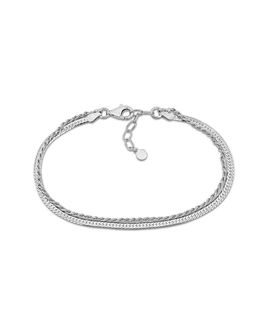 Italian Silver Herringbone & Rope Chain Bracelet