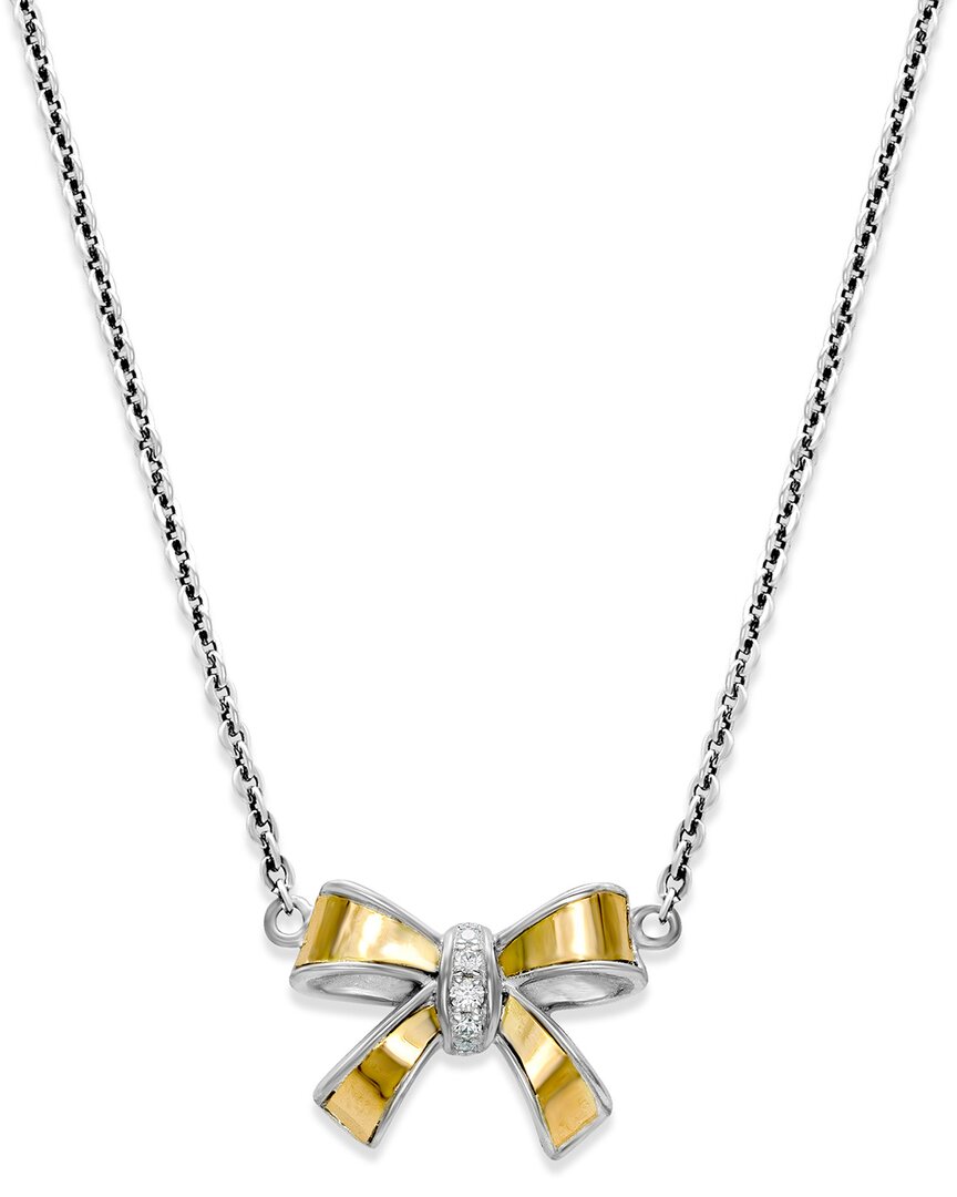 Samuel B. 18k & Silver 0.06 Ct. Tw. White Topaz Ribbon Shape Necklace