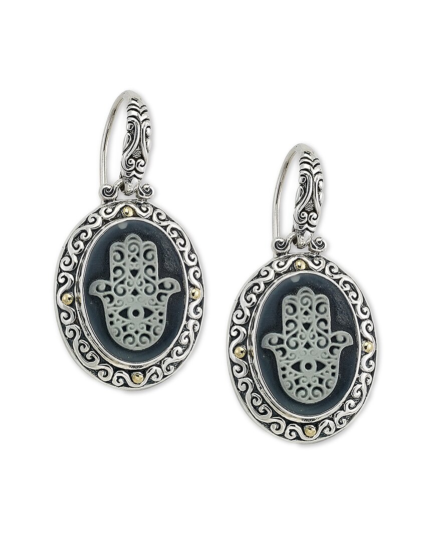 Samuel B. Two-tone Hamsa Agate Drop Earrings