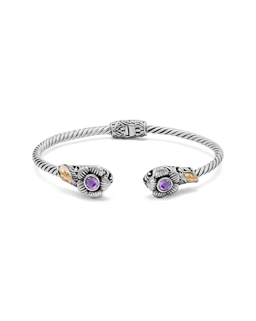 Samuel B. 18k & Silver 0.60 Ct. Tw. Amethyst Flower Bangle Bracelet
