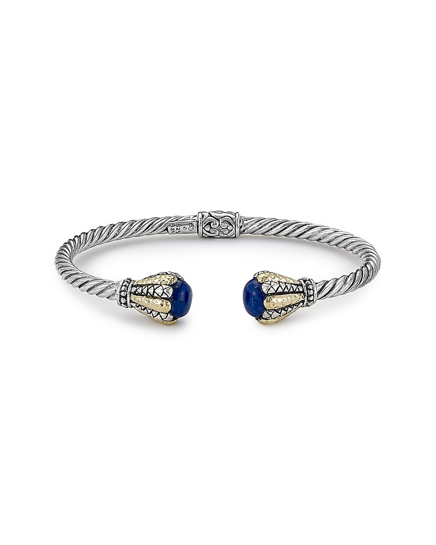 Samuel B. 18k & Silver 1.30 Ct. Tw. Lapis Twisted Cable Bangle Bracelet