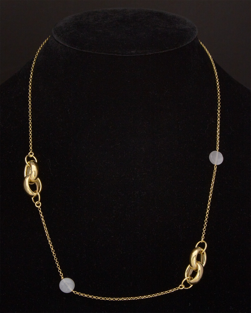 Italian Silver 18k Over Silver Cats Eye Oval Link Station Necklace