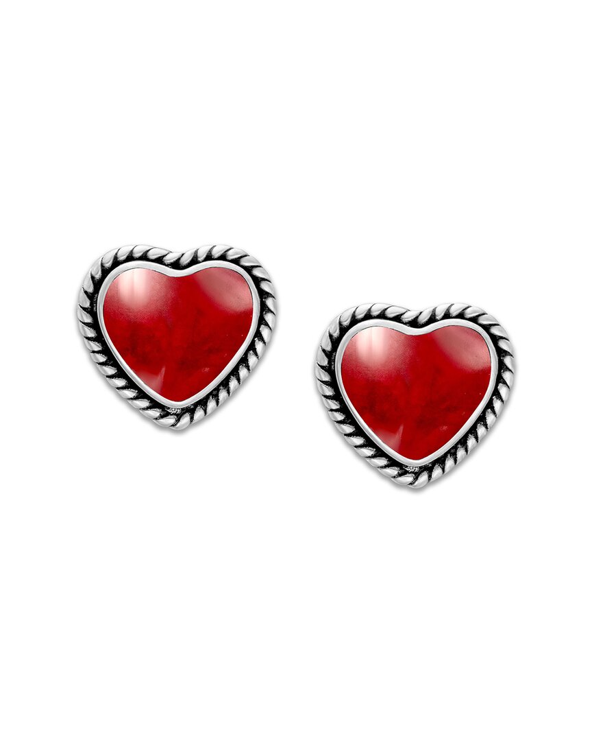 Samuel B. Sterling Silver Shell Heart Stud Earrings