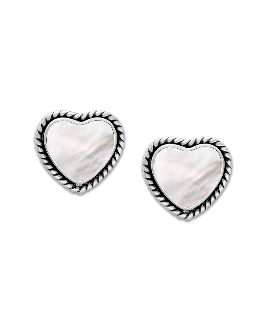 Samuel B. Sterling Silver Shell Heart Stud Earrings